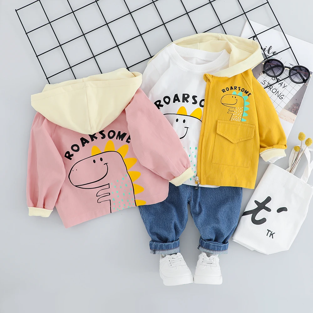 Модная детская куртка для мальчиков и девочек, комплект одежды из 3 предметов, костюм для маленьких девочек, куртка+ футболка+ штаны для мальчиков 1, 2, 3, 4 лет
