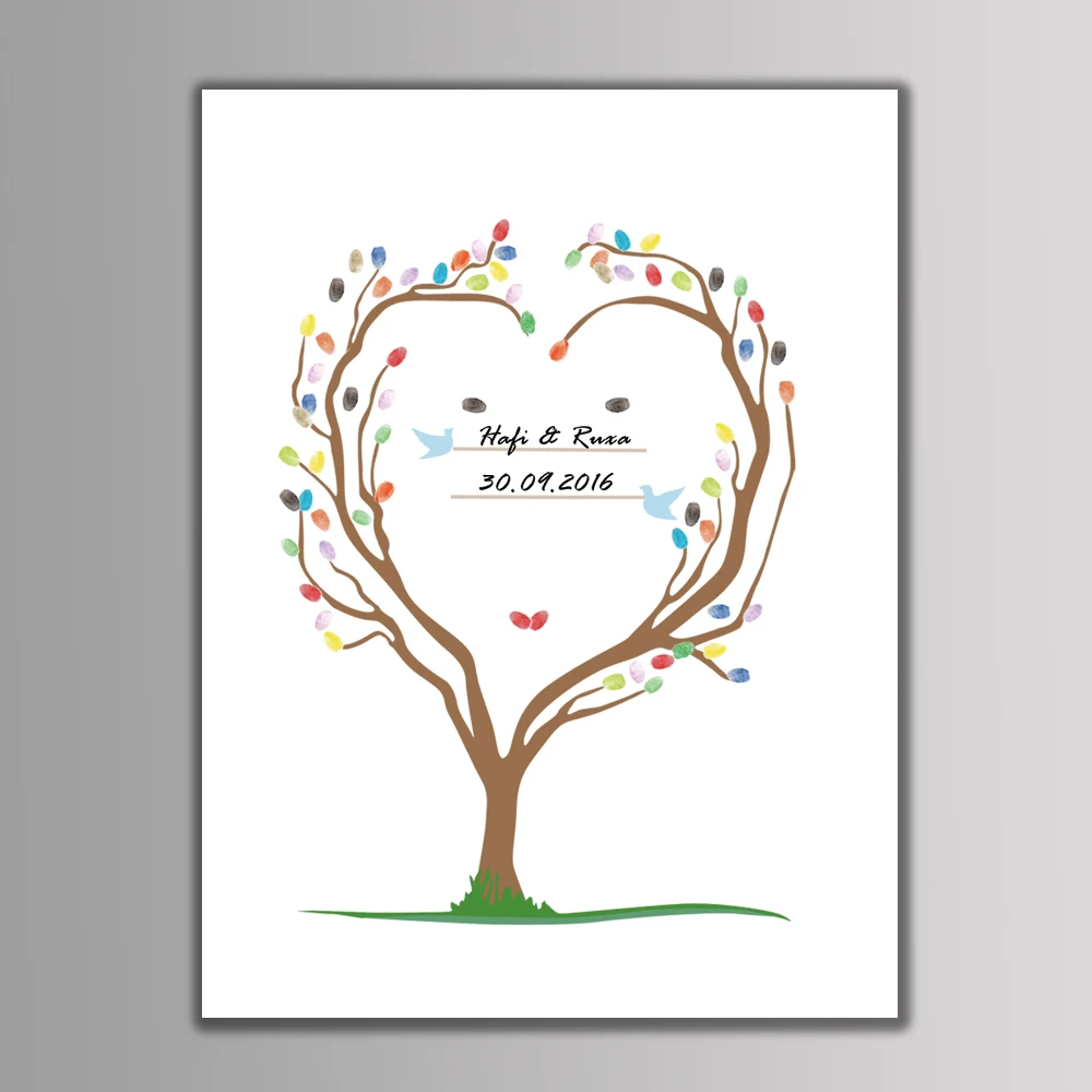 

Fingerprint Tree Painting Signature Canvas Painting Wedding Fingerprint Wedding Guest Book Wedding Gift Party Decor & Inkpad