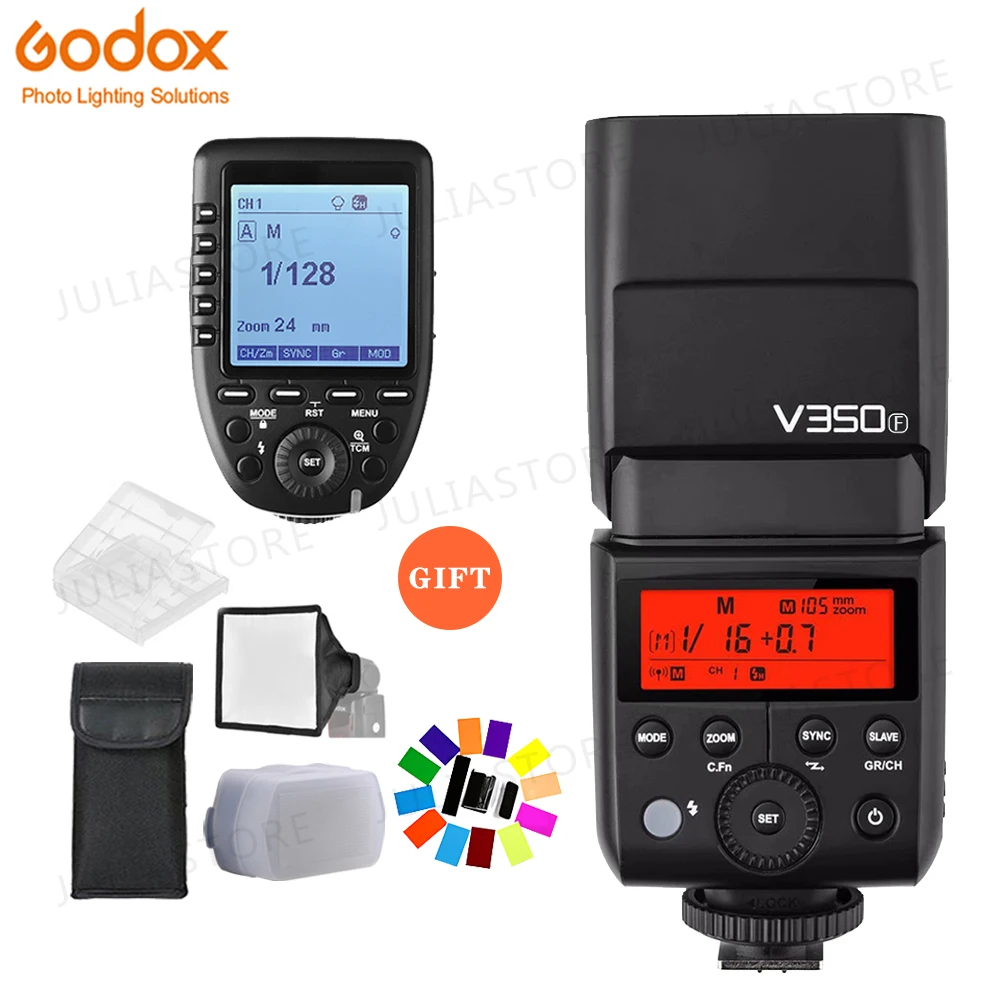 В наличии Godox V350F TTL HSS 1/8000s Вспышка Speedlite встроенный литий-ионный аккумулятор 2000