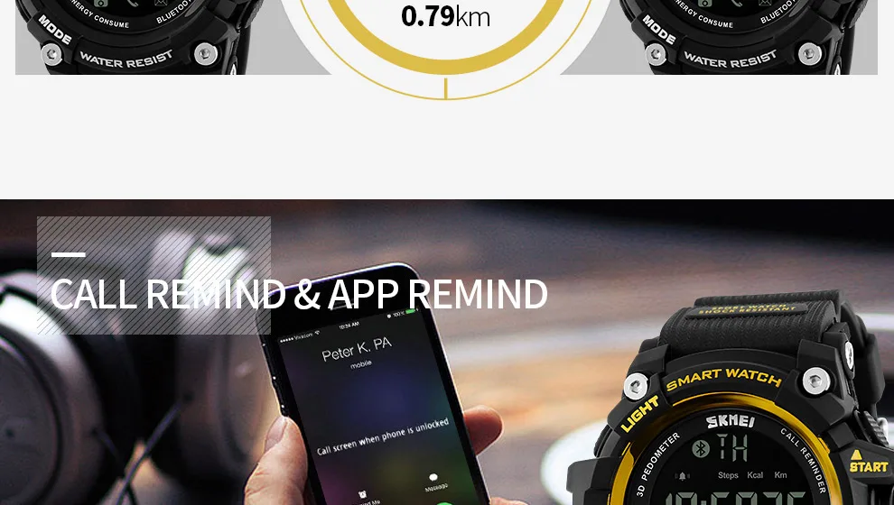 SKMEI модные уличные спортивные Смарт-часы мужские Bluetooth многофункциональные фитнес-часы 5 бар водонепроницаемые цифровые часы Reloj Hombre
