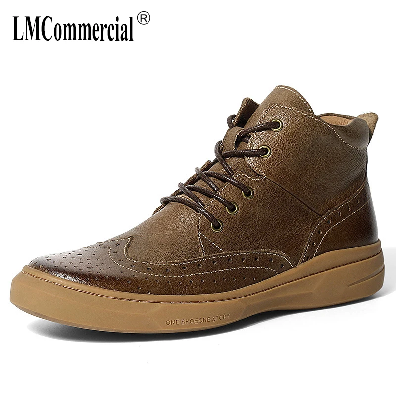 

British Genuine Leather men's boots Korea Martin boots men all-match cowhide Chelsea boots high top male autumn winter Leisure
