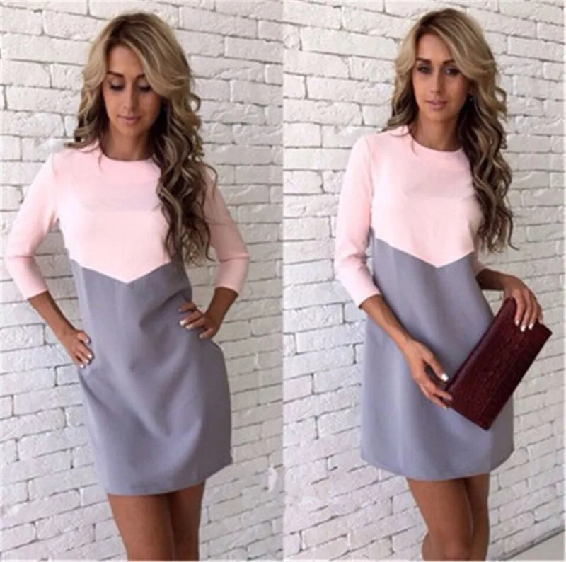 

Hot Sales Fashion Autumn Winter Dress Women Casual Patchwork Three Quarter O Neck Bodycon Office Lady Mini A Line Dress Vestidos