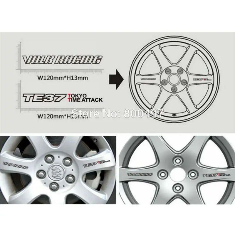 

4 x New Car Styling Car Wheel Rim Decorative Vinyl Sticker Series Car Accessories Decals for Volk Racing TE37 Tokyo Time Attack