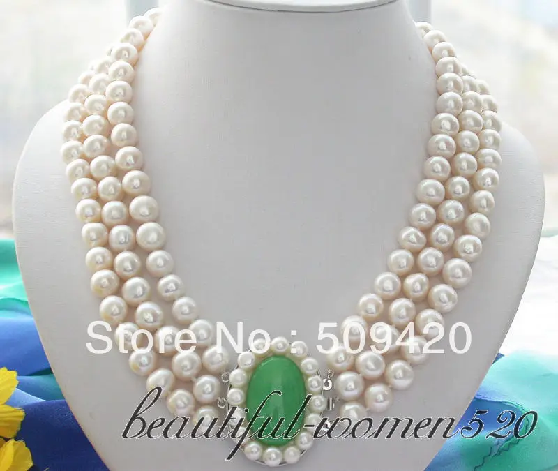 

~~ Free Shipping3row 8-9mm white round freshwater pearl necklace jad