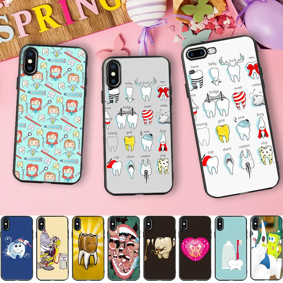 

Minason Dentist Dental Definitions Teeth Tooth Black Soft Silicone Phone Case for iPhone X 5 S 5S XR XS Max 6 6S 7 8 Plus Cover