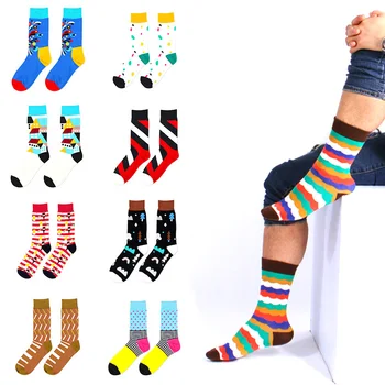 

LNRRABC 10 Color Colored Striped Dot Men Socks Cotton Print Art Jacquard Long Hit Casual Socks