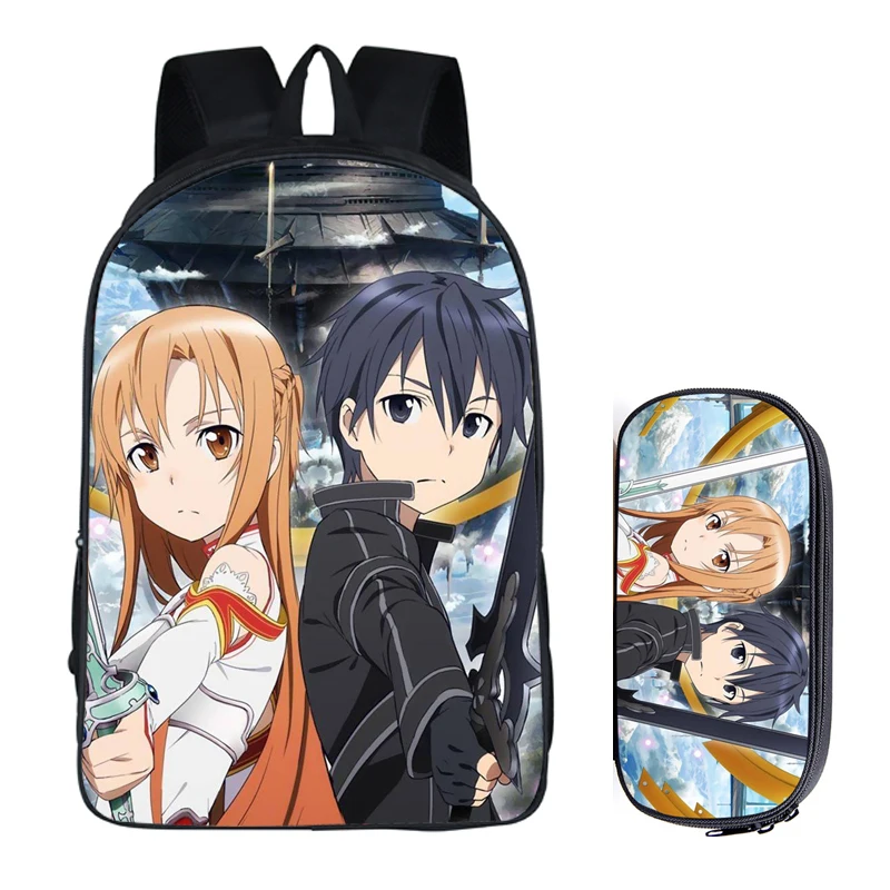 

Japanese Anime Sword Art Online 2PC Set with Pencil Case Student Backpacks DIY Printing Cool School Bags For Boys Kids Book Bag