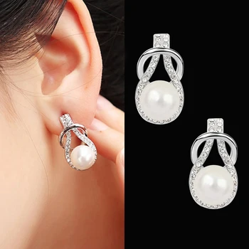 Boucles d'oreilles à la mode avec perle ronde pour femmes classique Simple strass boucle d'oreille de mariage de luxe fête cristal bijoux fins Brincos