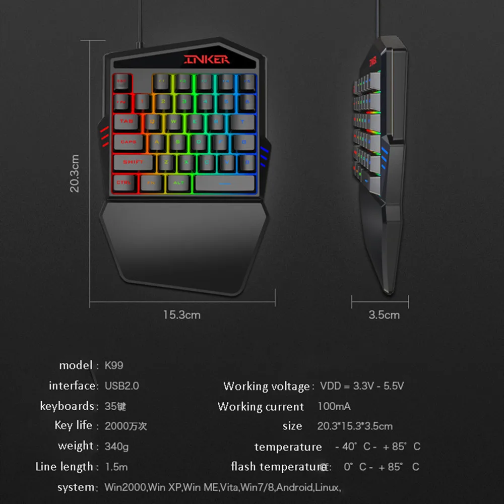 Игровая клавиатура механическая мини 35 клавишная LED подсветка Usb эргономичная с