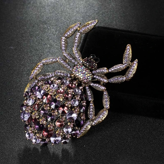 Vintage Large Pearl & Ruby Gold Spider Brooch Pin Pendant Fine