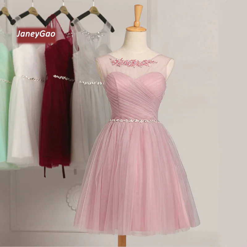 JaneyGao, короткие платья для выпускного вечера, женские элегантные Короткие вечерние платья на выпускной, Тюлевое платье на шнуровке, новинка, модные дизайнерские Формальные платья без рукавов - Цвет: pink as picture