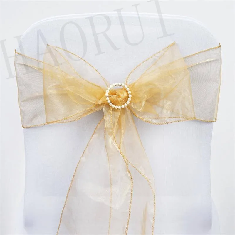 HAORUI 200pcs Gold 7"x108'' Organza Wedding Chiffon ...