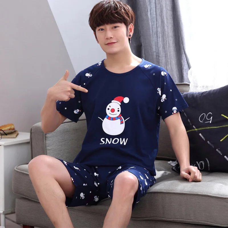 

Yidanna 2018 men pajamas set short sleeved male sleep clothing sleepwear plus size cotton nightwear nighties summer pants+shirt