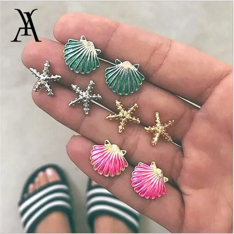 AY Fashion гребешок морская звезда форма Комплект сережек для женщин треугольные