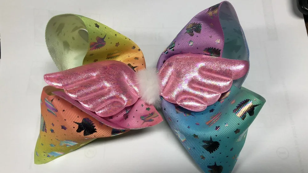 20 штук Бесплатная доставка Ombre rainbow Unicorn Grosgrain ленты лук с углом крыло для детей