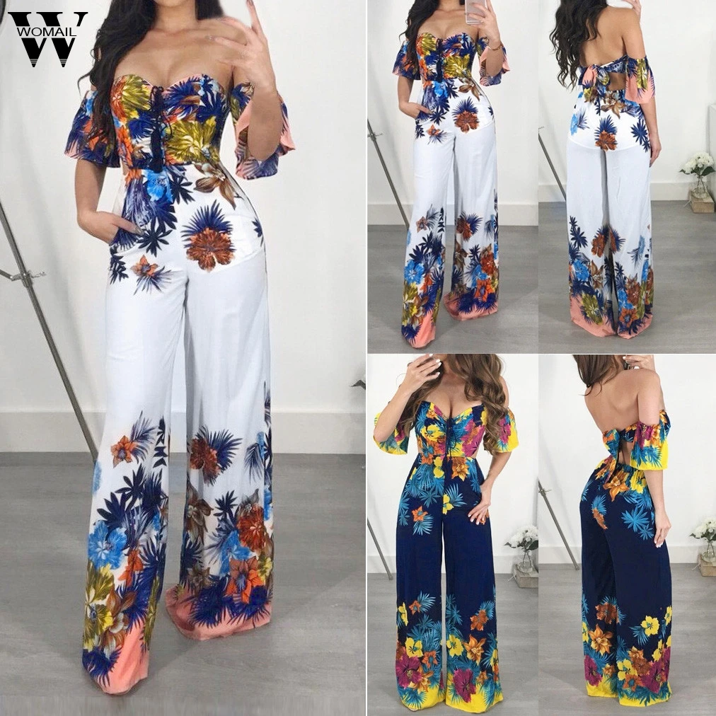 Womail bodysuit Women Summer Fashion Off Shoulder Half Sleeve Sexy Print Simple Beach Sundress long Jumpsuits Holiday 2019 A29 Womail bodysuit Women Summer Fashion Off Shoulder Half Sleeve Sexy Print Simple Beach Sundress long Jumpsuits Holiday 2019 A29