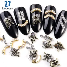 Blueness 10 шт./лот, 3D Стразы для ногтей, изогнутые цветы, дизайн ногтей, украшения, аксессуары для маникюра, УФ-гель, металлические шпильки