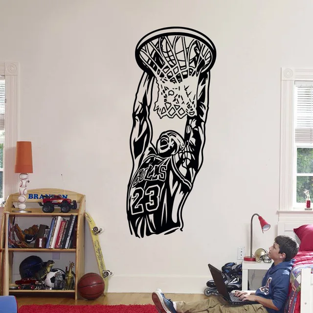 Michael Jordan Getting into the Basket Wall Sticker Vinyl DIY home decor Basketball Players Decals Sport Star for kids room | Дом и сад