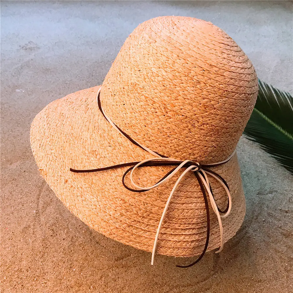 Raffia летняя шляпа для женщин закатать полями пляжная Панама котелок, Панама Sunbonnet размер 56-58 см