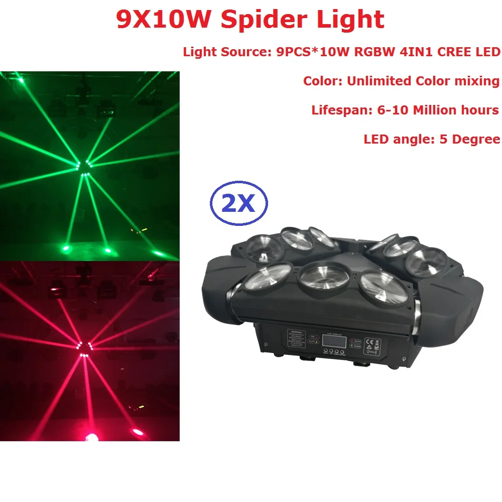 2 шт./лот Dj Disco Lighting 9X10 Вт RGBW 4в1 LED Spider Moving Head Lights Высокая мощность 100 Beam с 12/43 DMX