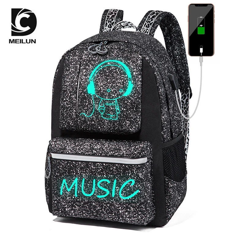 

DC.MeiLun Backpacks USB Charge Waterproof Computer Laptop Back Pack Student Luminous Animation School Bags For Boy Girl Teenager