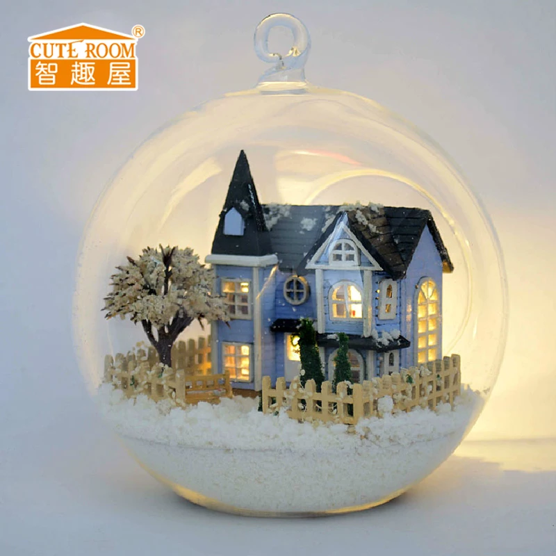 

3D Handmade DIY Building Wood Puzzle Jigsaw Furniture Handcraft Miniature Box Kit with Cover LED Light Model Kids Toy B004