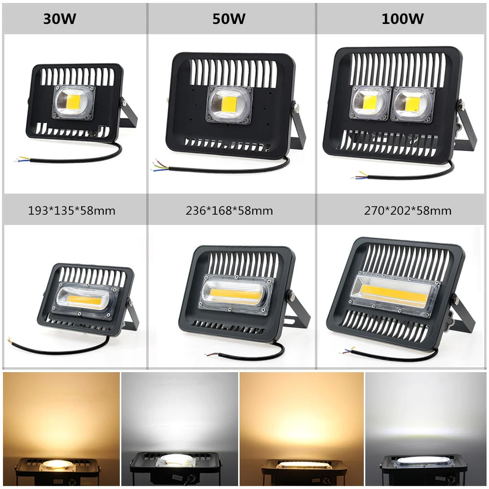 Светодиодный прожектор светильник переменного тока 220V Высокая Яркость 30W 50W 100W COB Светодиодный прожектор светильник IP65 Водонепроницаемый открытый светильник Инж