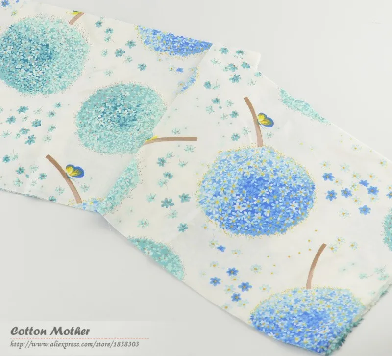 Синий и зеленый цветочный дизайн хлопок Стеганая Ткань Цветы Ткань для вышивания кукол Tecido одежда из ткани лоскутное шитье Telas Por Metro