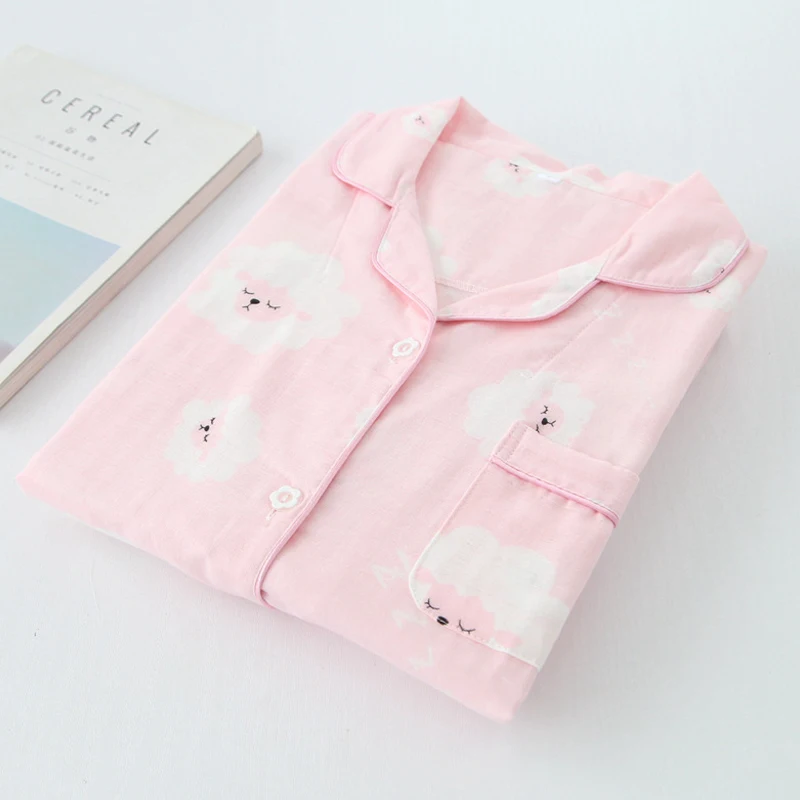 KISBINI мода лето осень женские пижамы наборы мультфильм овец розовый синий короткий рукав+ брюки хлопок ночная рубашка 1 комплект - Цвет: Pink