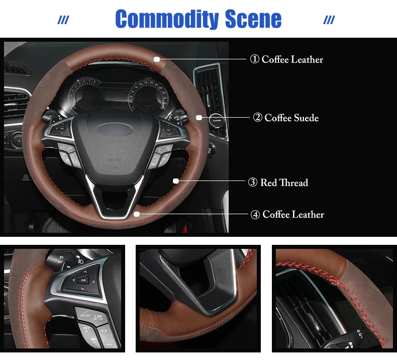 Кофе кожа кофе замша рулевого колеса автомобиля крышка для Ford Fusion Mondeo 2013 EDGE