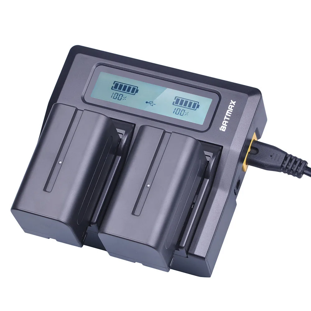 Preise 2 Stücke 5200 mAh NP F750 NP F770 NP F750 NP F770 Batterie + Schnelle LCD Dual USB Ladegerät für NP F970 F550 NP F960 F970 F950 NP F750 bat