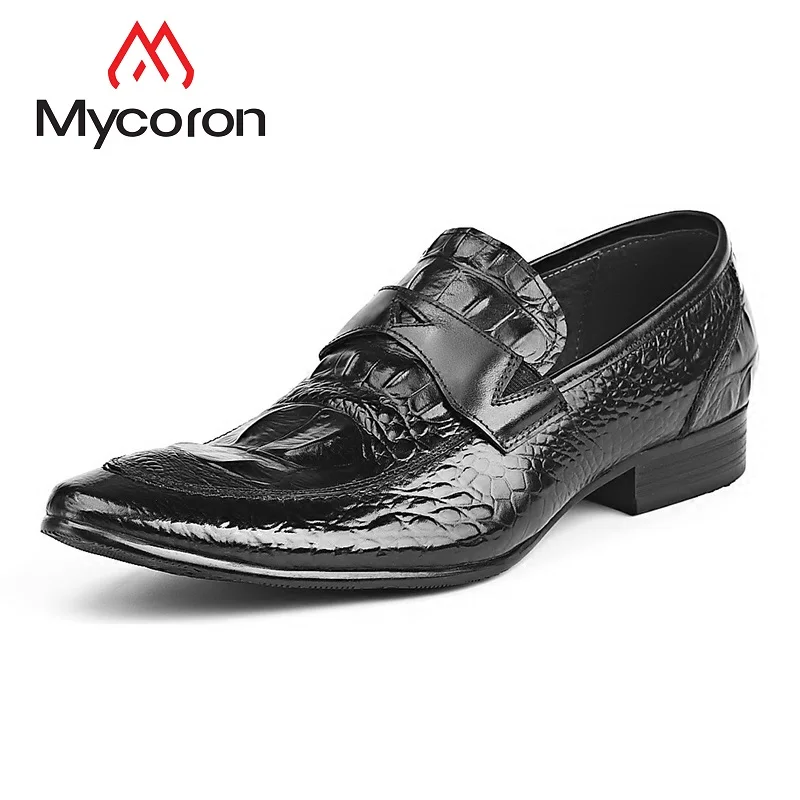 Couro Dos Vestido Um Pedal Homens Crocodilo Negócios Padrão Preguiçosos Confortáveis Da Festa Bolsa Moda marrom Escritório De Apontou Mycoron Sapatos Preto qvw7np0