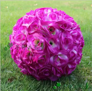 

Free Shipping 30cm Purple Silk Rose Pomander Flower Ball Bridal Wedding Decorations Favor Party Kissing Balls Wedding bouquet