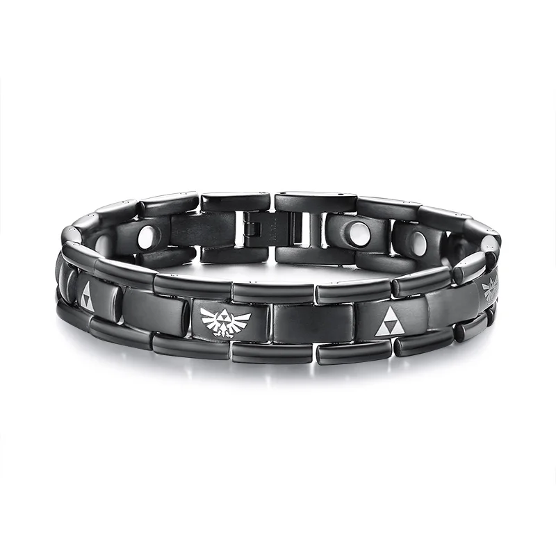 

Stylish Zelda Charm Magnetic Bracelets for Men Black Stainless Steel Health Bio Energy Wrist Bracelets Bangles
