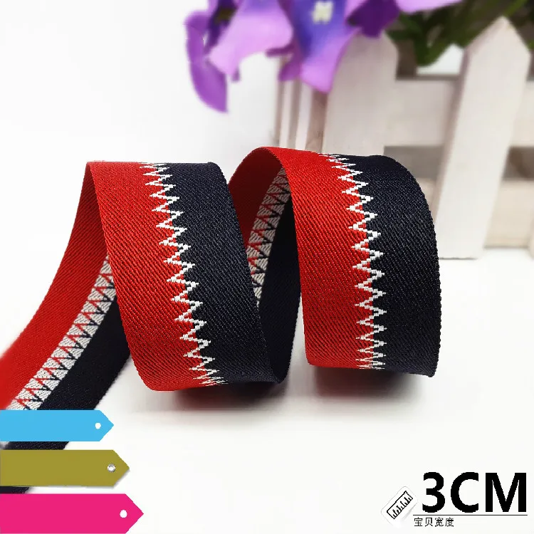30 мм ширина Красный Черный волны дизайн полосатый Grosgrain ленты Рюкзак украшения