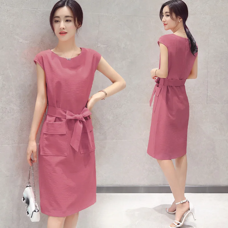 

Place an order to send belt in summer new female han edition cultivate one's morality show thin long cotton breathable dress
