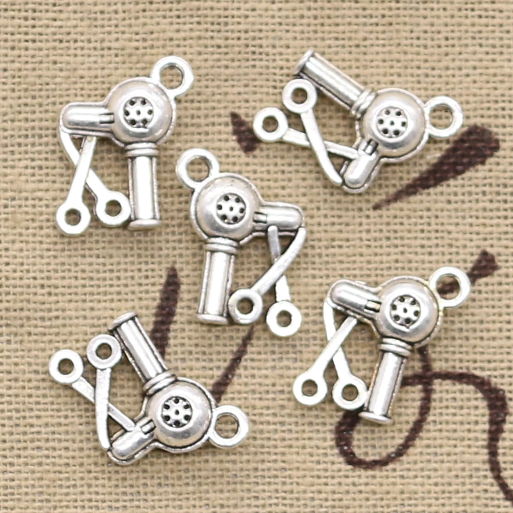 

8pcs Charms barbershop hair dryer scissors 15x12mm Antique Making pendant fit,Vintage Tibetan Silver,DIY bracelet necklace