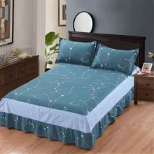 Современная мода простой стиль в полоску 3 шт. синее Покрывало хлопок кровать юбка наволочка постельный комплект Король Королева Полный двойной размер
