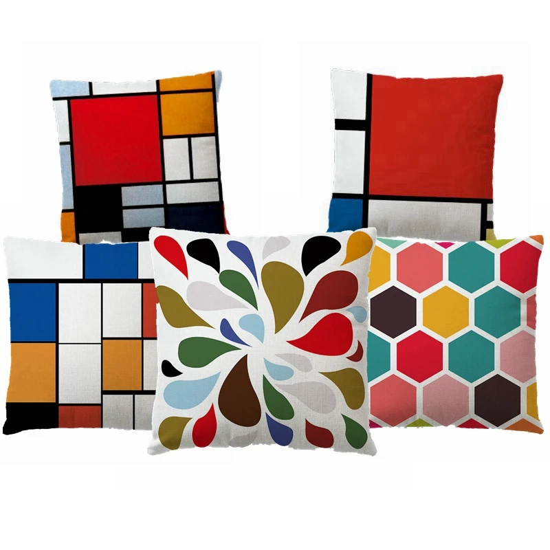 

Geometric Cushion Cover Colorful Polyester Throw Pillow Case Striped Dotted Grid Cotton Linen Geometric Art Cushion Cover