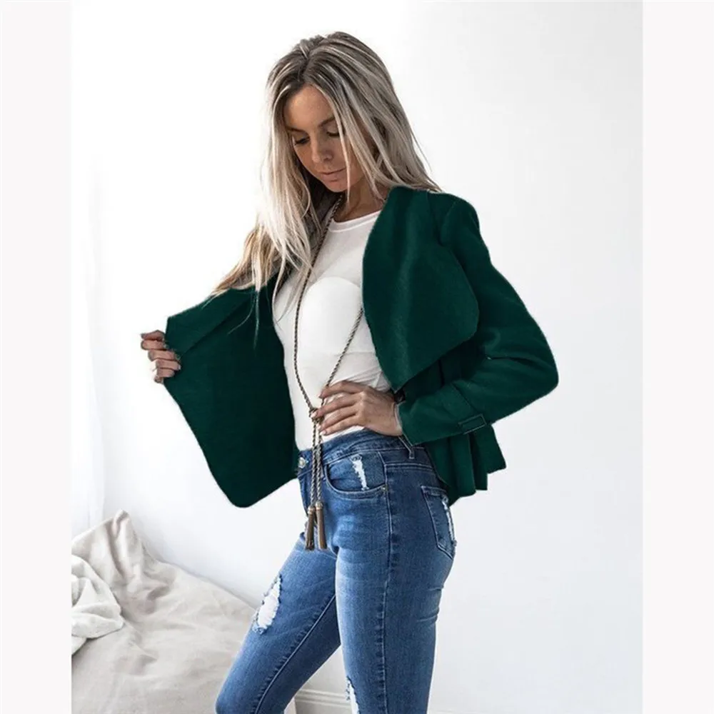 2019 New Women Coats Jackets Winter Autumn Turn-down Collar Casual Jackets Basic Cropped Female Open Stitch Outwear Dropshipping
