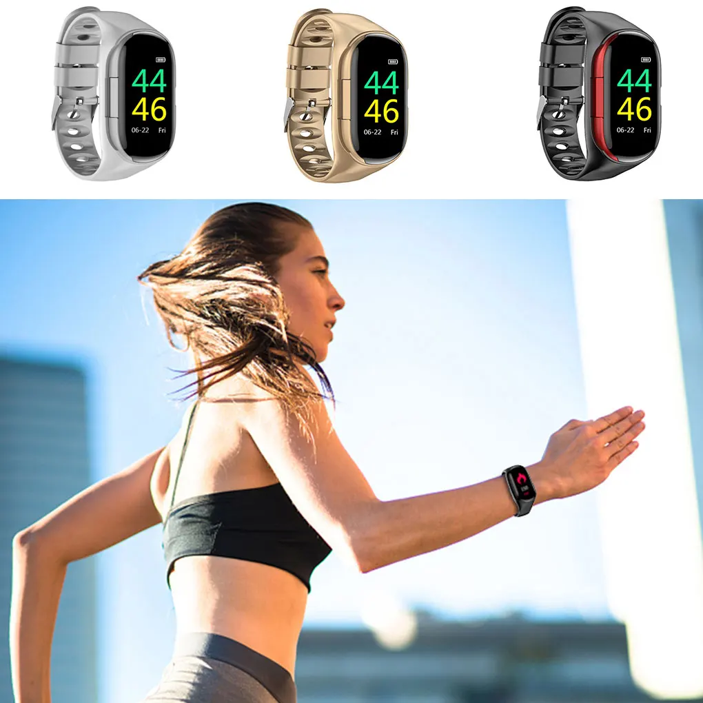 

Heart Rate Blood Pressure Wristband 2-in-1 Bluetooth 5.0 Fitness Bracelet Wireless In-ear Type Headphone