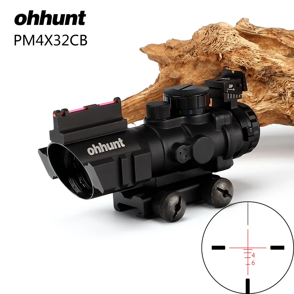 

Ohhunt Hunting 4X32 Compact Rifle Scope RGB Rapid Ranging Reticle Optics with Back Up Fiber Optic Front and Rear Sight