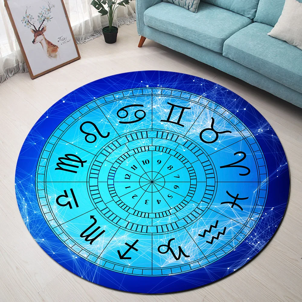 12 Constellations Art Zodiac Sign Round Area Rug And Memory Foam Carpet for Kids Baby Home