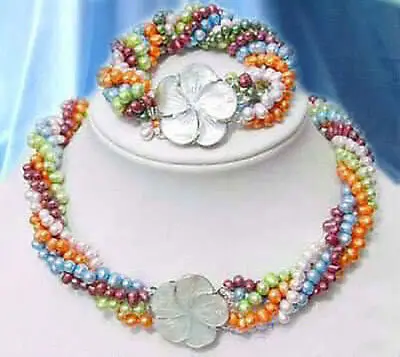 

Charming!Multicolor freshwater pearl necklace bracelet AAA style 100% Natural jade Noble Fine jewe