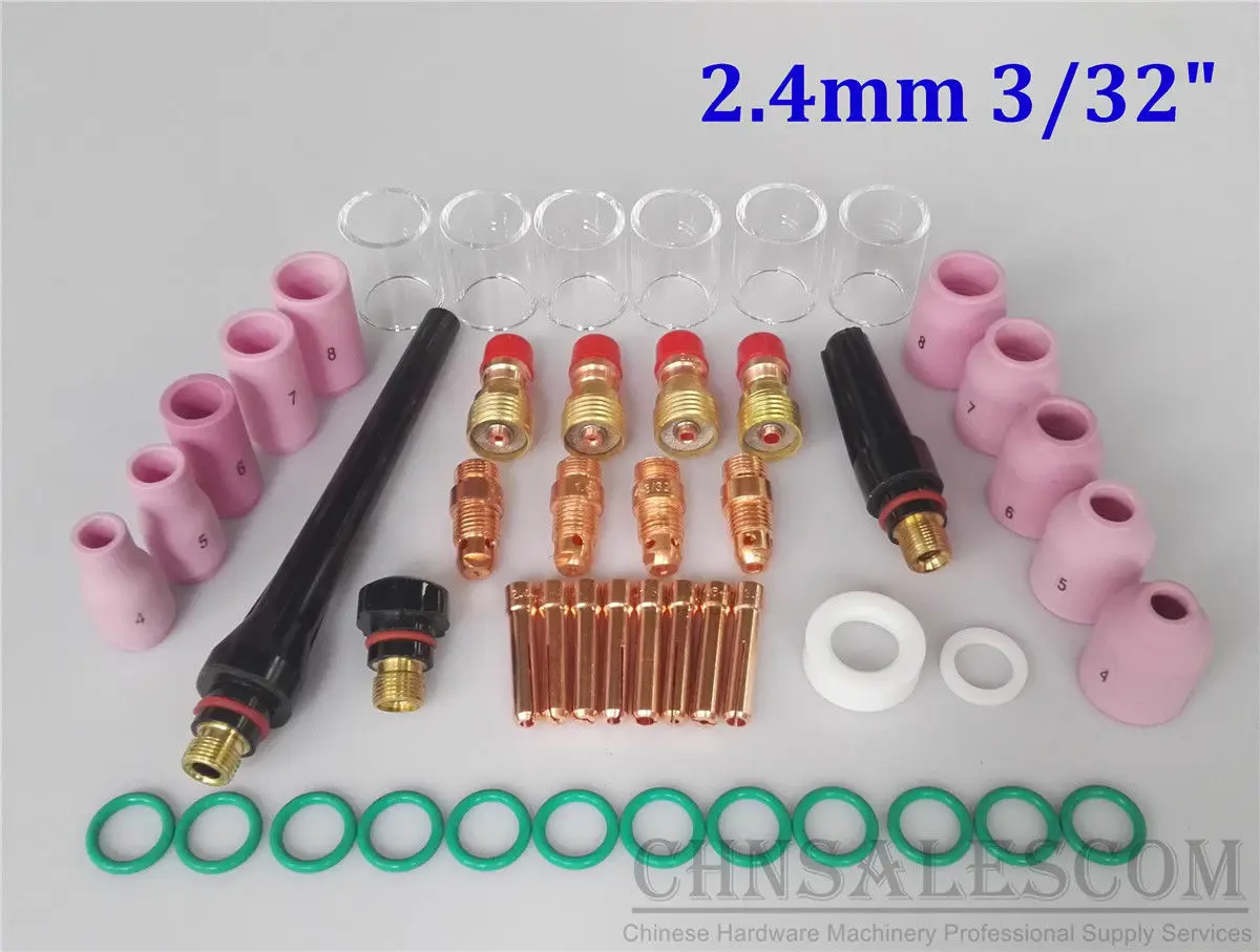 

CHNsalescom 49 pcs TIG Welding Stubby Gas Len Pyrex Glass Cup Kit Tig WP17/18/26 Torch 3/32" 2.4mm