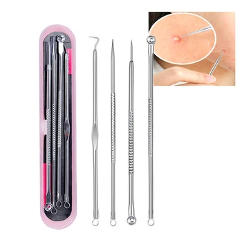 

4Pcs/Set Acne Needle Blackhead Blemish Squeeze Pimple Extractor Remover Cleaner Face Skin Care Tool Set