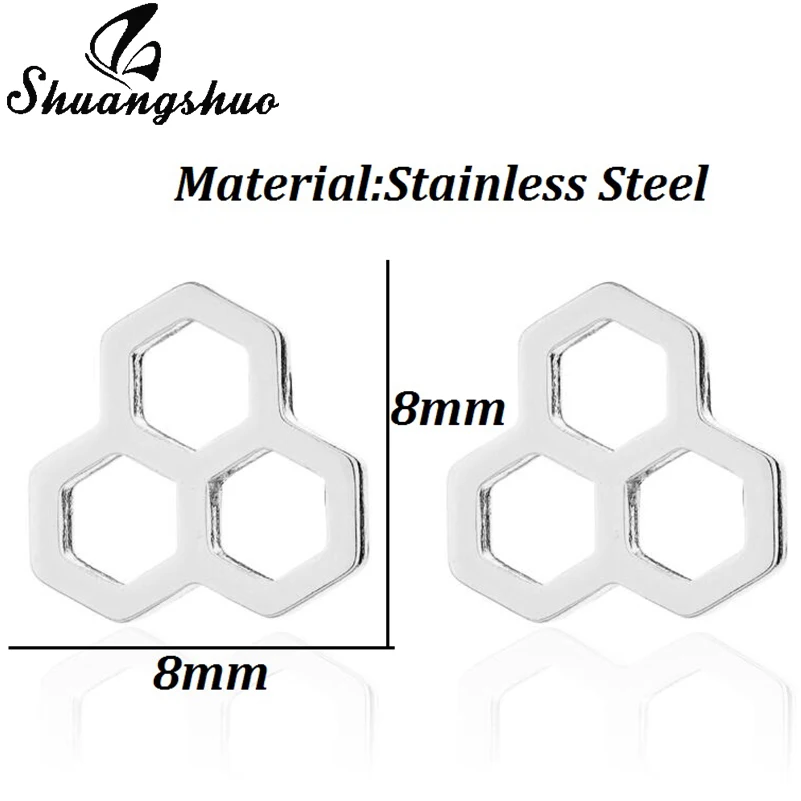 Shuangshuo корейская мода шестиугольный сотовый серьги из нержавеющей стали улей шестигранный Стад простые геометрические серьги bijoux