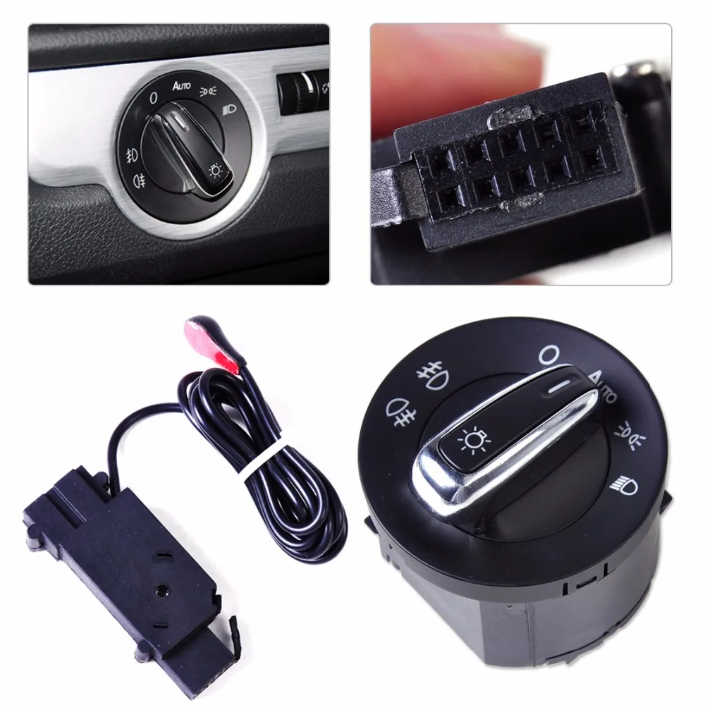 DWCX New Headlight Sensor + Chrome Switch Kit 5ND 941 431 B for