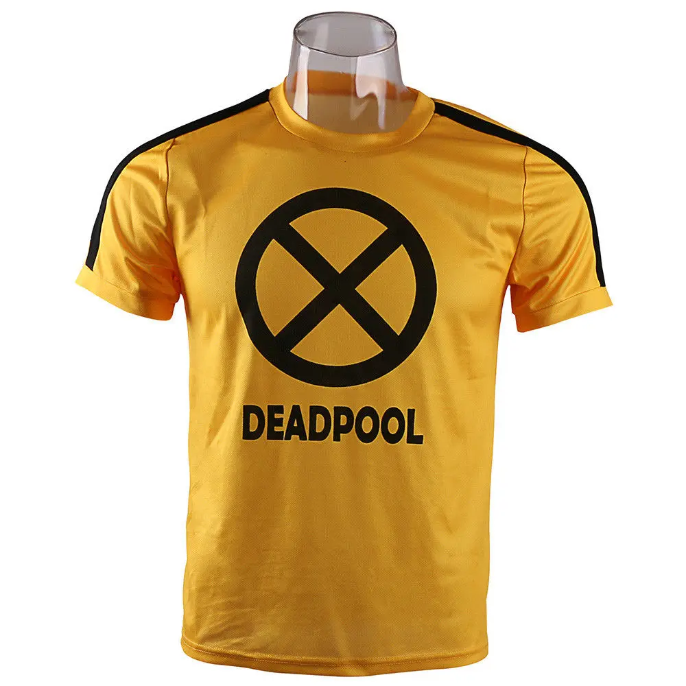 2018 Movie Deadpool 2 Superhero Yellow Slim Short Polyester Short Sleeve Cosplay Mens T-shirts Tee Shirts Costume Halloween (4)