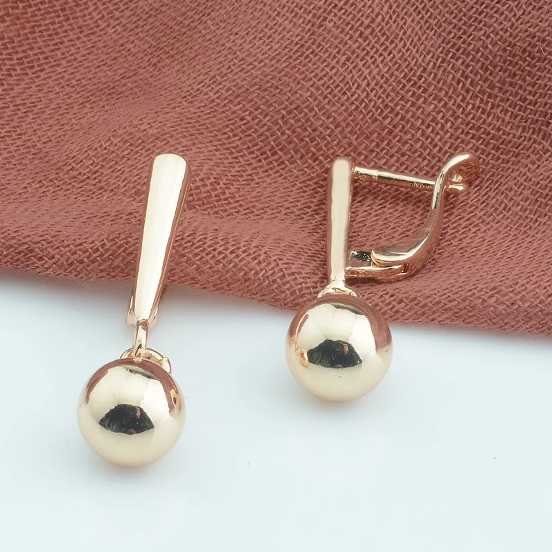 

FJ Women Smooth Ball Round 585 Rose Gold Color Drop Earrings